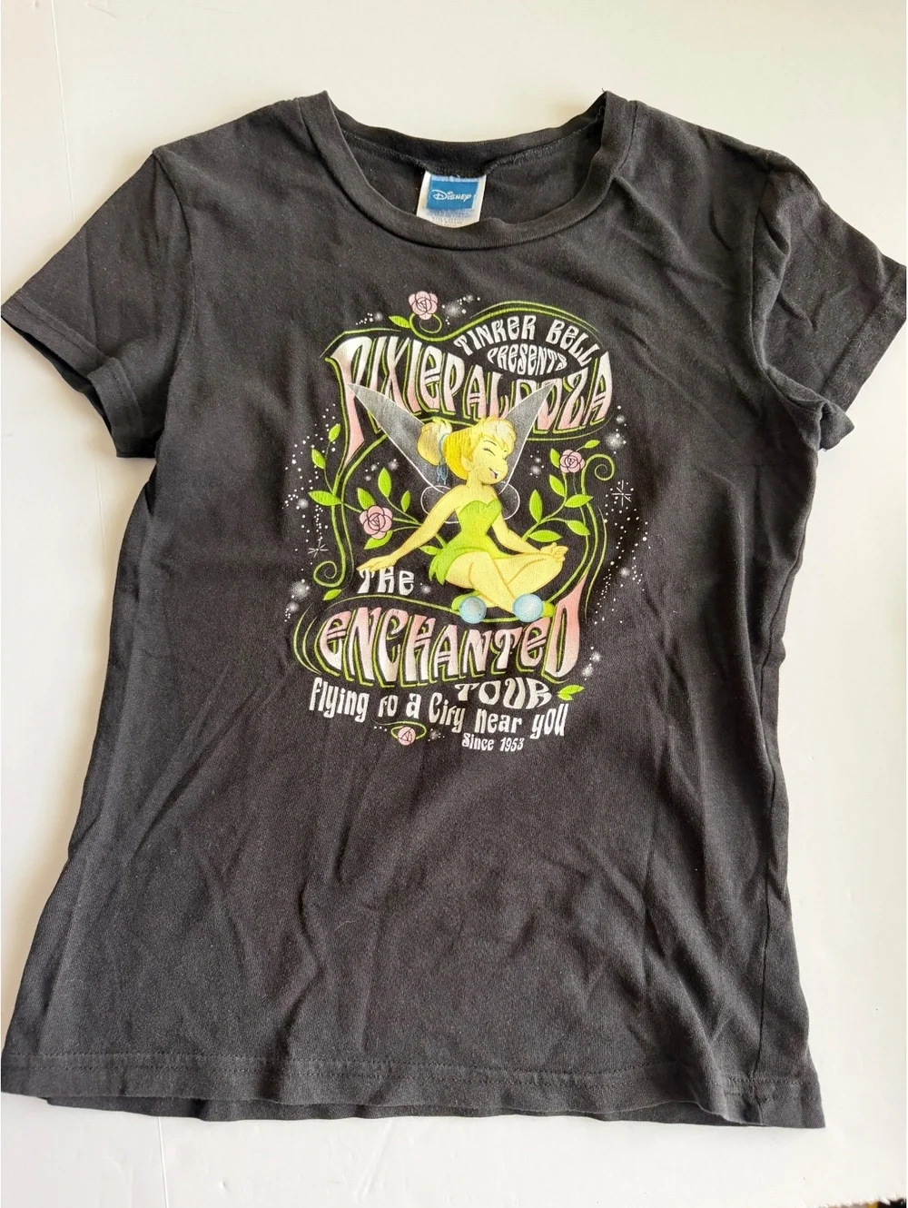 Y2K Disney Tinker Bell Pixiepalooza Tour Black Tee Youth Medium (8/10)